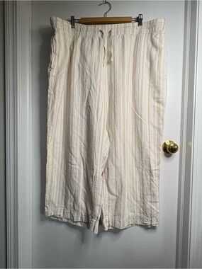 Sonoma Sz 2X WideLeg Pant Linen Rayon Cropped Striped Drawstring Coastal Neutral